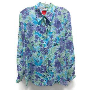 Graff light Blue & Green Floral Button Up Blouse